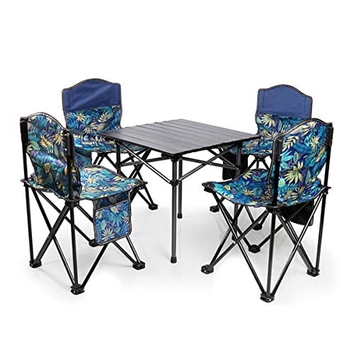FMXQYH Camping Chair Folding Outdoor Patio Furniture Sets, 5 Piece Foldable Patio Table and Chairs, Portable Backpacking Chairs for Lawn Concert