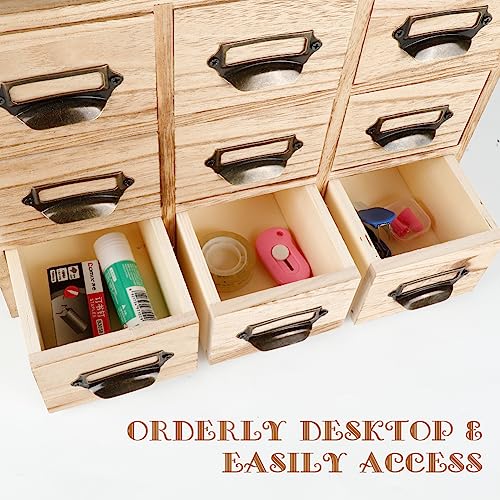 Large Library Card Catalog Cabinet: 9 Drawers Apothecary Cabinet with Metal Handles & Label Slot - Countertop Chest Drawers for Library Card Cata