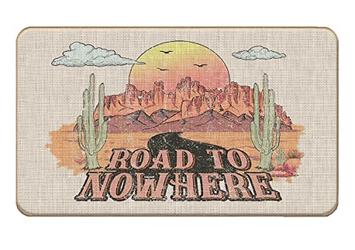 Lacosu Retro Western Wild West Road to Nowhere Sunset Cactus Door Mat Doormat,17"X30" Decorative Home Indoor Outdoor Patio Entry Door Mat, Wester