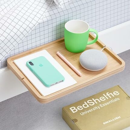 Bedshelfie Bedside Shelf for Bed & Top Bunk, College Dorm Room Essentials, Loft Bed Accessories, Clip On Nightstand Organizer, Floating Bed Side