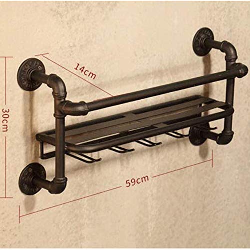 Industrial Wall Mounted Wine Rack-6 Bottle Metal Storage Holder-with 5 Stem Glass Holder -23inch