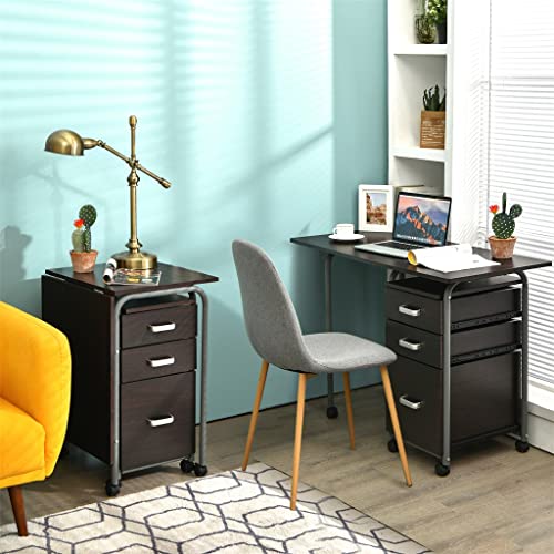 WALNUT Folding Computer Laptop Desk On Wheels Home Office Furniture With 3 Drawers Desk (Color : Argento, Size : 18.5"x20"x29")
