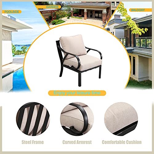 LOKATSE HOME Outdoor Dining Chair Patio Bistro Furniture Metal Single Armchair with Cushion, Beige