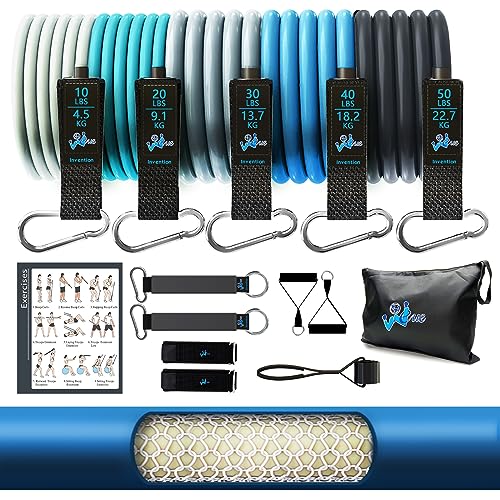 WEUE Resistance Band Safety Tube INVENTION Exercise Band for Fitness Workout Band with Handles for Men Women, Up to 150lbs with Foam Handles, Ank