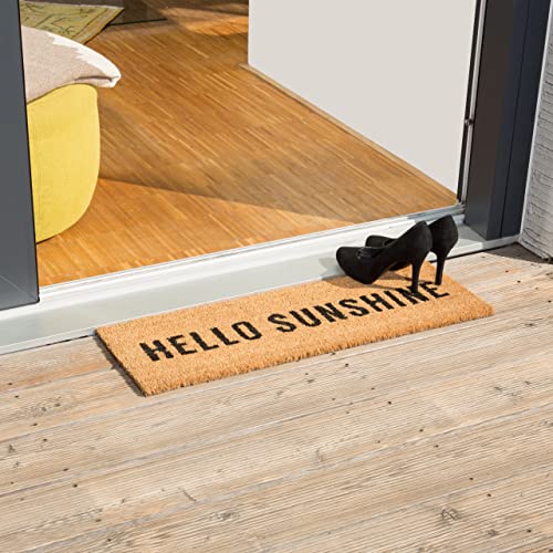 Relaxdays Narrow Coir Doormat "Hello Sunshine" Floor Mat made of PVC Rubber & Coir, Suitable for Balcony Patio Hallway, Welcome Mat for Indoors a