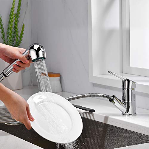 Ibergrif Roma - Kitchen Sink Mixer taps with Pull Out Spray Head, Chrome, Silver M14550