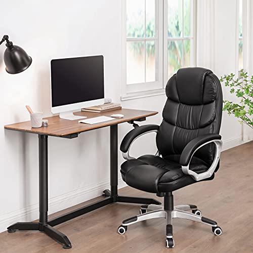 SONGMICS Office Executive Swivel Chair with 76 cm High Back Large Seat and Tilt Function Computer Chair PU Black OBG24BUK