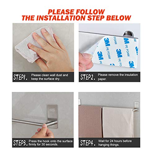 Self Adhesive Single Towel Rail,Stainless Steel Bathroom Towel Holder Tack 40 cm / 15.75 inches,Towel Rails Wall Mounted for Kitchen Bathrooms