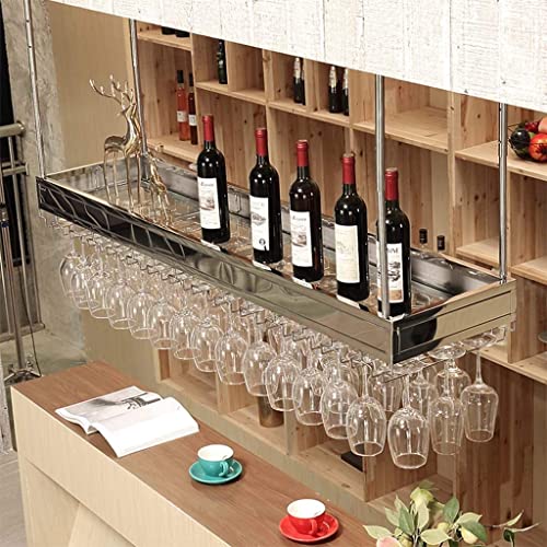 SUCHETA Wine Rack European Wine Glass Rack Adjustable Hanging Wine Bottle Holder Double Storage Stainless Steel Wine Holder Stemware Holder With