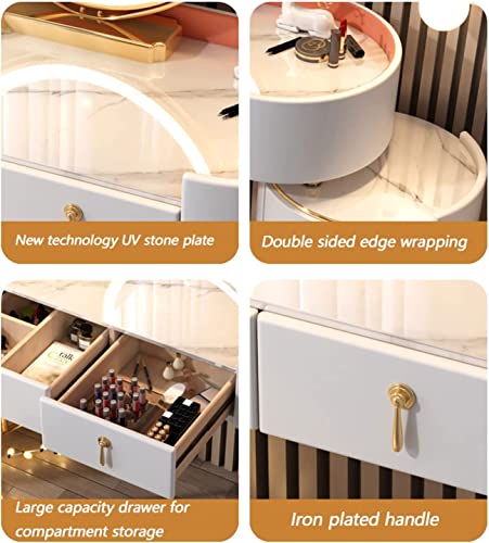 Dressing Table,Dressing Table with LED Lights Mirror Dressing Table and Cushioned Stool Vanity Makeup Desk Set with Drawerswith Adjustable Bright