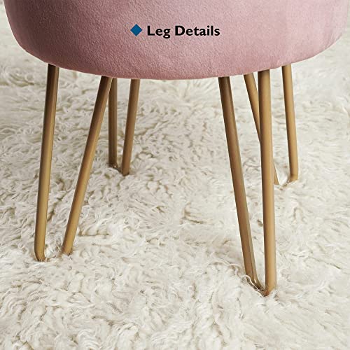 BONTEC Velvet Dressing Table Stool, Round Vanity Stool with Storange, Bedroom Ottoman Stool with Metal Legs for Home Living Room Fitting Room Bed