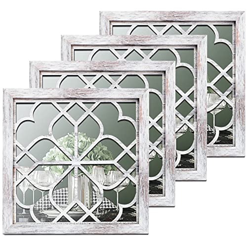 Tatuo 4 Pcs 12 x 12 Inch Square Mirrors for Wall Decor Rustic Farmhouse Accent Mirror Living Room Entry Decorative Mirror for Bedroom Kitchen Bat
