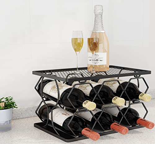 HOMYLULU Wine Racks Countertop 6 Bottle Stackable Counter Wine Rack Shelf Freestanding Small Tabletop Wine Bottle Holder Storage Display for Kitc