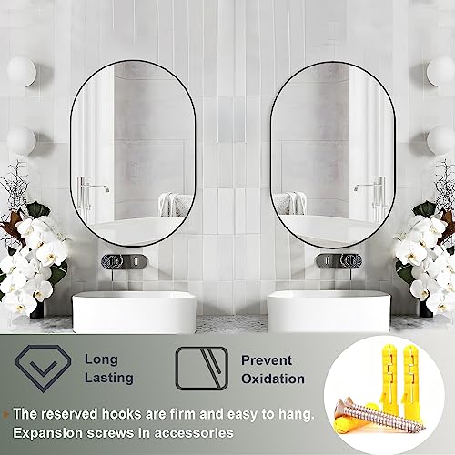 NEUWEABY Oval Bathroom Mirror Capsule Wall Vanity Mirror, 2 Piece 20"x30" Pill Mirrors Wall Mounted Mirror, Large Modern Mirror with Gold Metal F