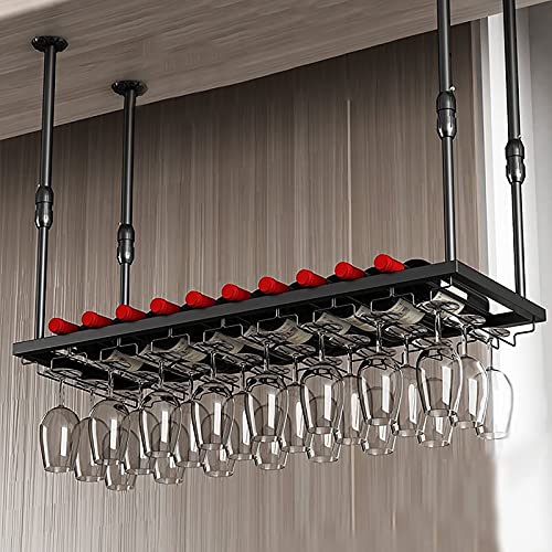 EYLINK Wall Mounted Wine Racks, Black Ceiling Wine Bottle Rack, Height-Adjustable Wall-Mounted Wine Rack, Wine Glass Storage Rack For Restaurant,