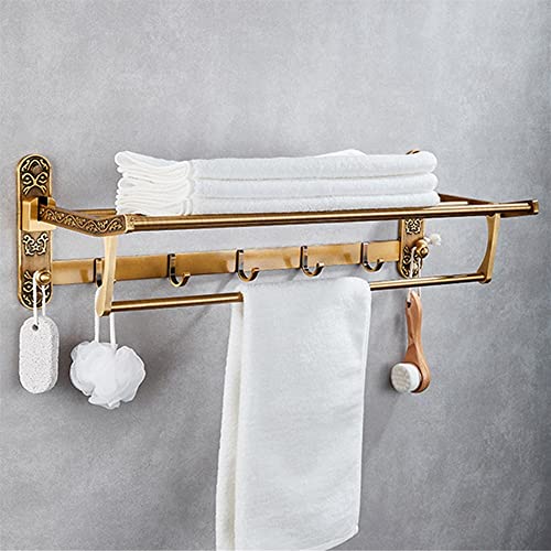 HIGOH Towel Racks,Bathroom Towel Rack Wall Mounted Towel Holder,Antique Brass Towel Rack,Wall-Mounted Alumitowel Holder,Square Design Bathroom Ac