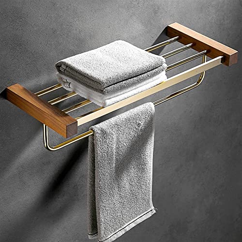 HIGOH Towel Racks, Bathroom Towel Rack Wall Mounted Towel Holder,Towel Rack,Towel Holder,Towel Shelf,Wood and Brass Bathroom Hardware