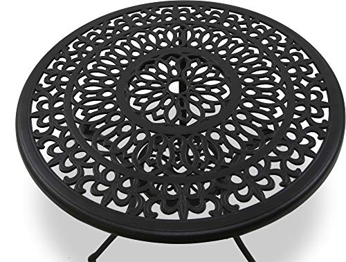 Homeology POSITANO Garden & Patio Table & 2 Large Chairs with Armrests Cast Aluminium Bistro Set - Black