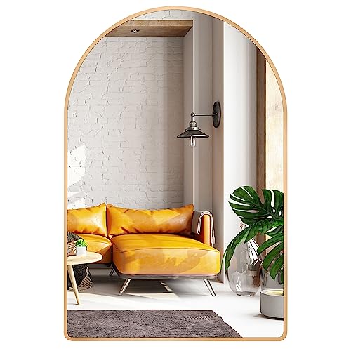 MYlovelylands 10x13 inch Gold Small Arched Mirror for Bathroom Vanity Mirror or Wall Decor Arch Mirror Brushed Metal Frame Wall Mounted Mirror fo