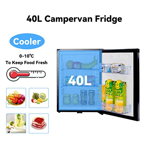 Techomey 2 Way Fridge 12V 240V, 12V Fridge for Campervan with Lock, 40L 12V Campervan Fridge for Caravan, Truck, Car, Motorhome, Office, Home, Ho