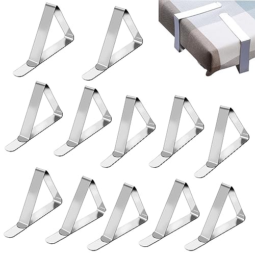 Table Cloth Clip,12 Pieces Tablecloth Clips,stainless steel tablecloth clip,for Indoor & Outdoor Use,Adjustable Table Cloth Holders for Picnics P