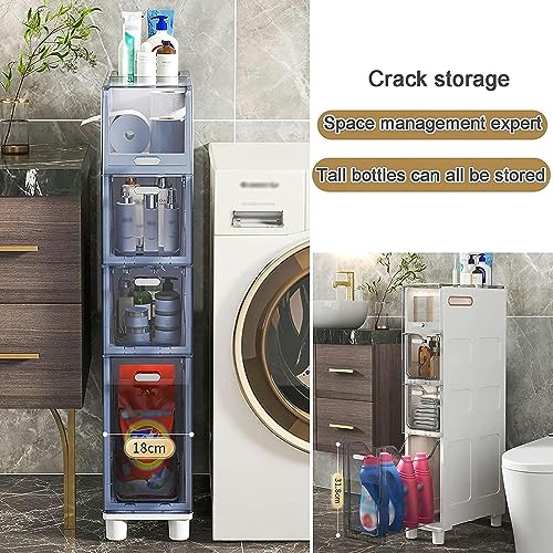 OPSREY Narrow Plastic Floor Bathroom Storage Cabinet Holder Organizer with Wheels, Multi-Purpose Storage Cabinet Unit for Living Room, Bedroom, K