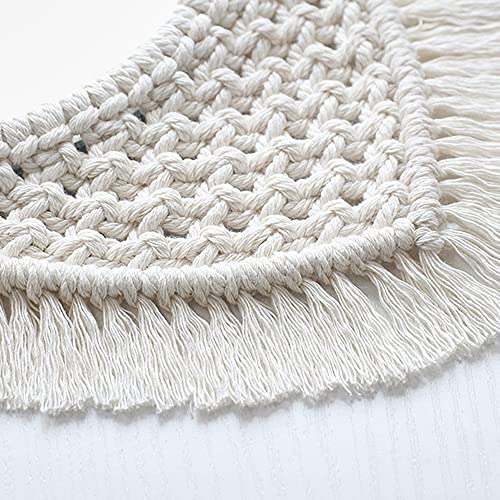 Tiardey Hanging Wall Mirror with Boho Fringe Round Decorative Mirror for Apartment Living Room Bedroom Home Decor-Cat Style