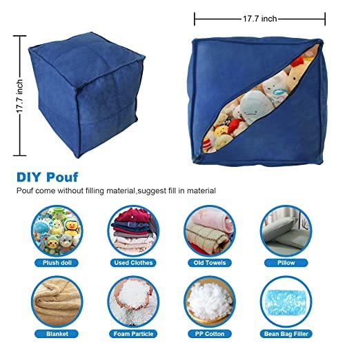 Louis Donné Square Pouf Ottoman Cover, 17.7" Pouf Ottoman, Color Blue Boho Pouf Ottoman with Storage,Poufs for Lving Room…