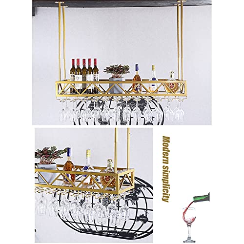 Hanging Wine Rack With Glass Rack and Shelf, Adjustable Metal Ceiling Wine Glass Rack, Kitchen, Restaurant and Bar Decoration, Length 60/80/100/1