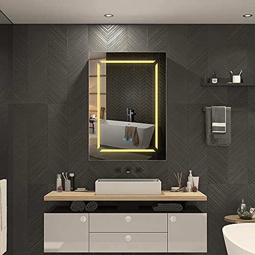 Quavikey® Bathroom Mirror Cabinet with Lights and Shaver Socket Black LED Medicine Cabinet Wall Mounted with Shelf 3 Color Temperature Adjustment