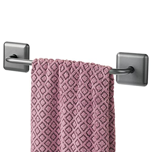 mDesign Set of 2 Hand Towel Holder Bars – Metal Towel Rail Set – Self Adhesive Towel Bar for Kitchen or Bathroom – Graphite