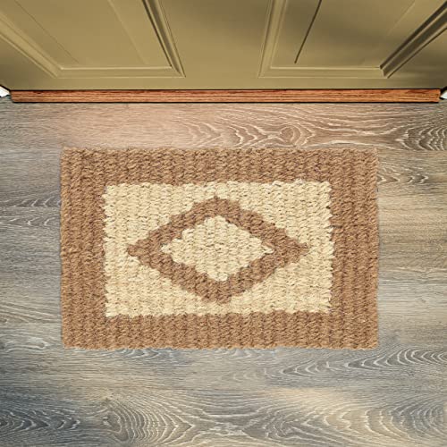 Relaxdays Jute Doormat, 60x40 cm, Durable, Handwoven, Mat for Indoor & Outdoor Use, Diamond Pattern, Brown/Cream, Design F