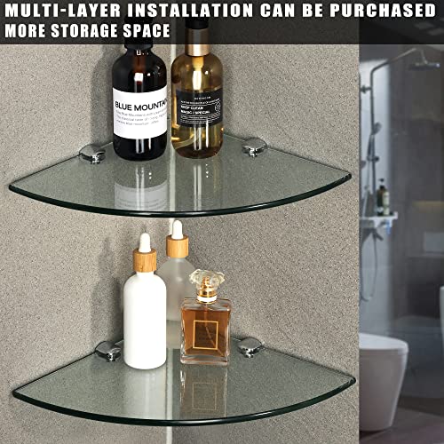 SAYAYO 250MM (7MM Thick) Bathroom Glass Corner Shelf  Glass Shelf Wall Mounted Tempered Transparent Glass with Chromed Shelf Brackets, EGBL1012S-