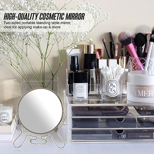 HLDI Magnifying Mirror 2 Way Cosmetic Mirror 360 Swivel Portable Mirror Table Desk Mirrors Bathroom Shaving Small Stand Make Up Mirror 1 Side 4 I
