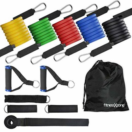 Resistance Bands Set fitnessXzone® | Exercise Bands | Home Gym Fitness Equipment | Workout Bands | Exercise Equipment for Pilates Yoga Core Train