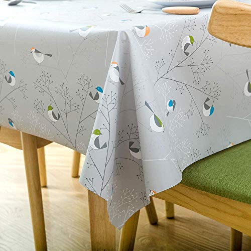 AIJIA Table Cloth PVC tablecloth Wipeable Waterproof Plastic Rectangular Table Cover Wipe Clean For Party Birthday Kitchen Outdoor(Birds 137 * 22