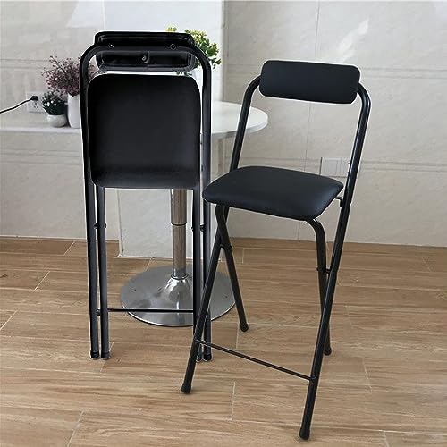Foldable Bar Stool, High Stool with Backs and Footrest, PU Padded Counter Height Foldable Stool No Assembly for Cafe, Bistro, High Kitchen Chair,