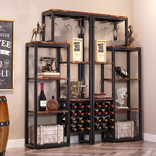 LITTLE TREE Wine Rack Freestanding Floor, 5-Tier Wine Baker Rack Wine Display Shelf with Glass Holder & Wine Storage for Bar, Kitchen, Dining Roo