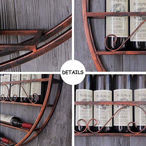 EYLINK Wine Racks,Retro Round Wall Wine Rack Red Copper American Style Wine Bottle Racks Bar Display Metal Vintage Decoration Shelf Bar Dining Ro