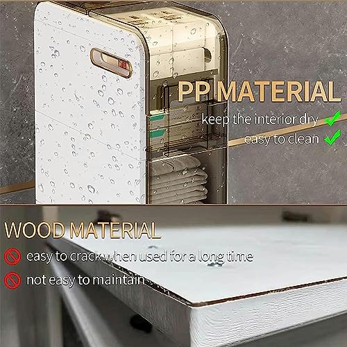 OPSREY 4 Tier Small Spaces Gaps Bathroom Storage Cabinet 6.9" W Skinny Bathroom Storage Cabinet Over The Toilet Storage Cabinet With Clear Drawer