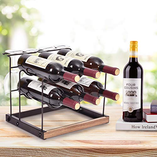 KINGRACK Wine Rack 6 Bottles, Countertop Wine Bottles Holder Racks, Metal Copper Wine Glass Holder, Wine Storage Organizer Free Standing, 2 Tier