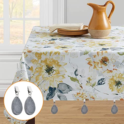 Morobor Tablecloth Weights Clips, 6pcs Tablecloth Weights 0val Shape Stone Table Cloth Weights Metal Clip for Outdoor Picnic Family Dinner Table