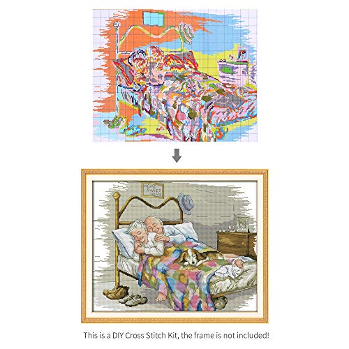 HUIOP 17.3 * 14 inches The Old Married Couple Pattern Cross Stitch Kit with Pre-Printed 11CT Canvas Cloth & Cotton Thread Embroidery Cross-Stitch
