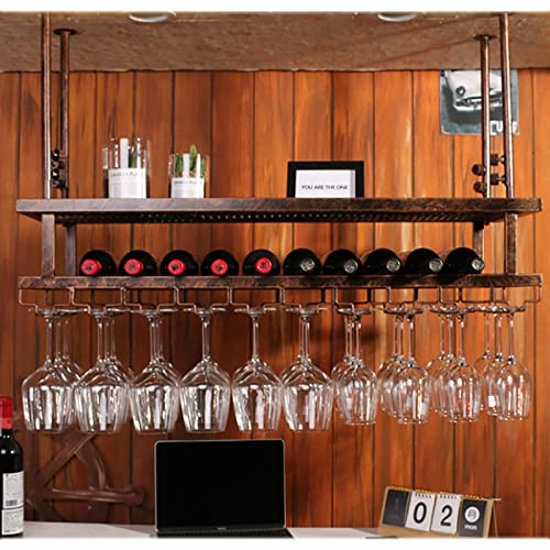 EYLINK Ceiling Wine Racks, Adjustable Height, Hanging Wine Glass Hanger, Vintage Wine Bottle Holder, Rustic Wine Holder Stemware Goblets, Decorat