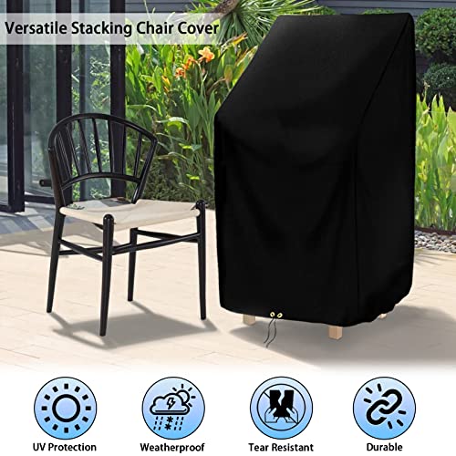 RICHIE Garden Stacking Chair Covers Waterproof, Garden Chair Covers for Stackable Chairs, Windproof, Anti-UV Heavy Duty 420D Oxford Fabric Reclin