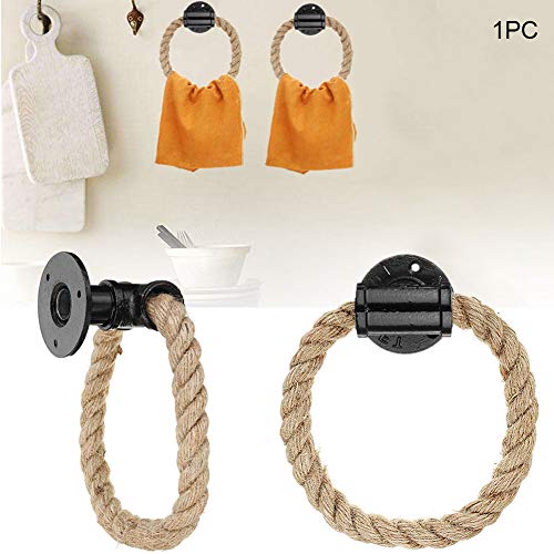 Alicer wall towel ring, vintage hand towel ring, cast iron wall towel holder with hemp cord, industrial style, bathroom toilet rope rack