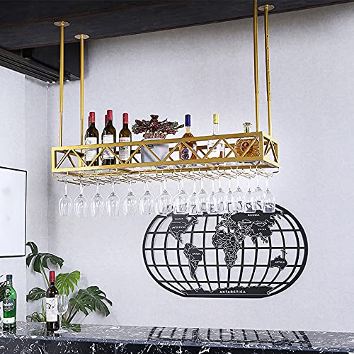 Hanging Wine Rack With Glass Rack and Shelf, Adjustable Metal Ceiling Wine Glass Rack, Kitchen, Restaurant and Bar Decoration, Length 60/80/100/1