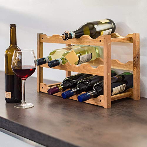 PIBM Fashion Creative Wine Rack Tabletop Wine Storage Rack, Countertop Display Wine Holder, Wine Bottle Organizer with Three Shelves for 12 Bottl