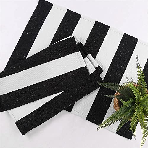 Seavish Black and White Striped Rug, 23.6" x 35.4" Indoor Outdoor Doormats Welcome Mats for Front Door Layered Door Mats Front Porch Mat Handmade