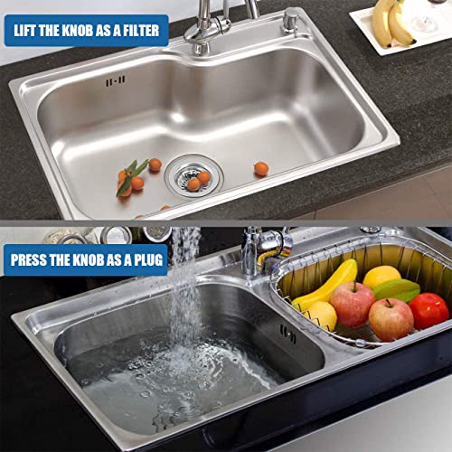 Sink Strainer Plug 78mm Pack of 2 (Upgraded), Kitchen Sink Waste Strainer Plug for UK Sinks (79-84mm), Stainless Steel Strainer Plug for Kitchen/